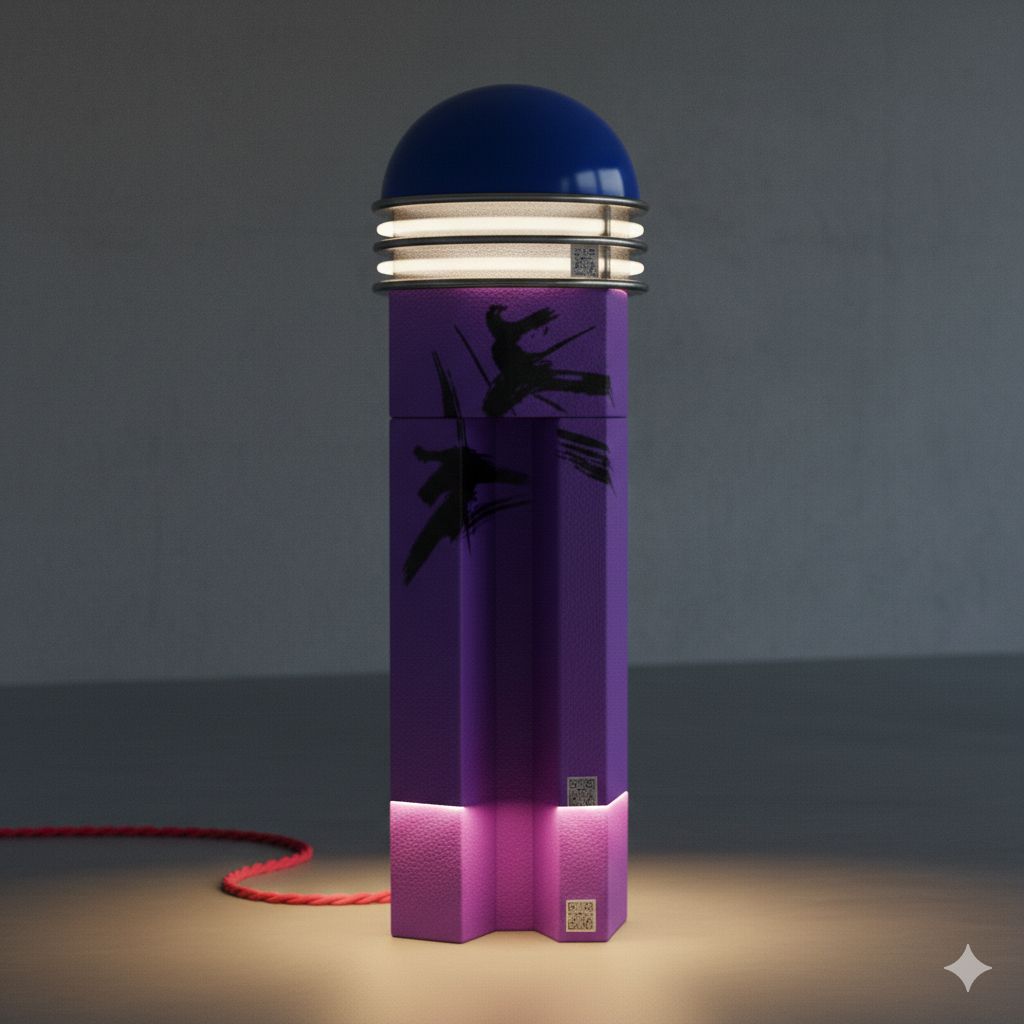 Solar Altar — Lampe béton violet, dôme céramique bleu, REBOURS 2026
