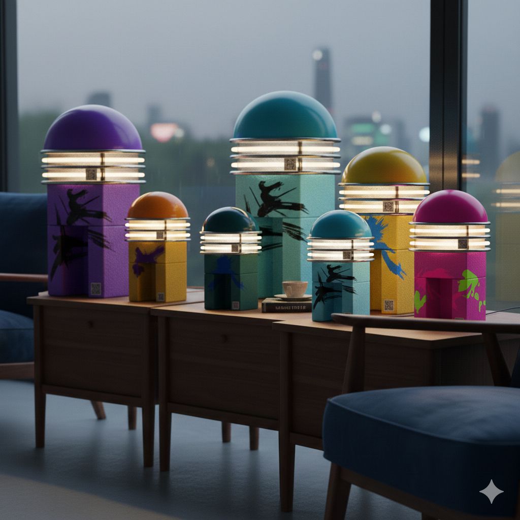 MODULE SÉRIE — Collection de 7 lampes béton colorées, REBOURS 2026